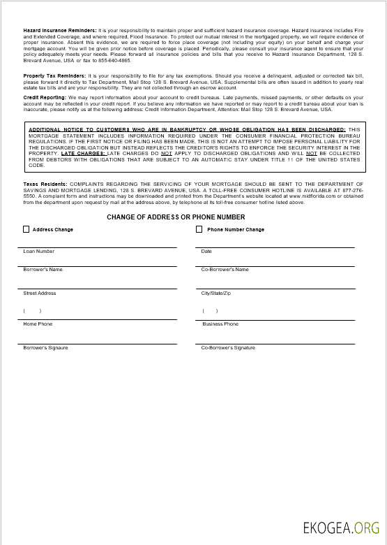 Relevé d'hypothèque bancaire de la MidFlorida Credit Union des États , Unis aux formats Word et PDF